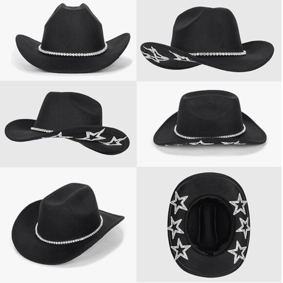 Western STARS BLACK Cowboy Hat - Picture 6 of 9